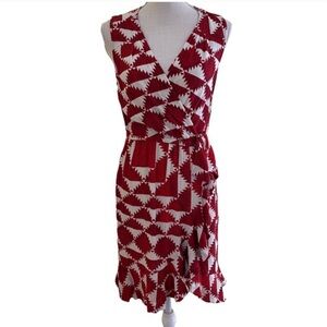 Plenty by Tracy Reese Red and Creamy White Geometric Print Faux Wrap Dress